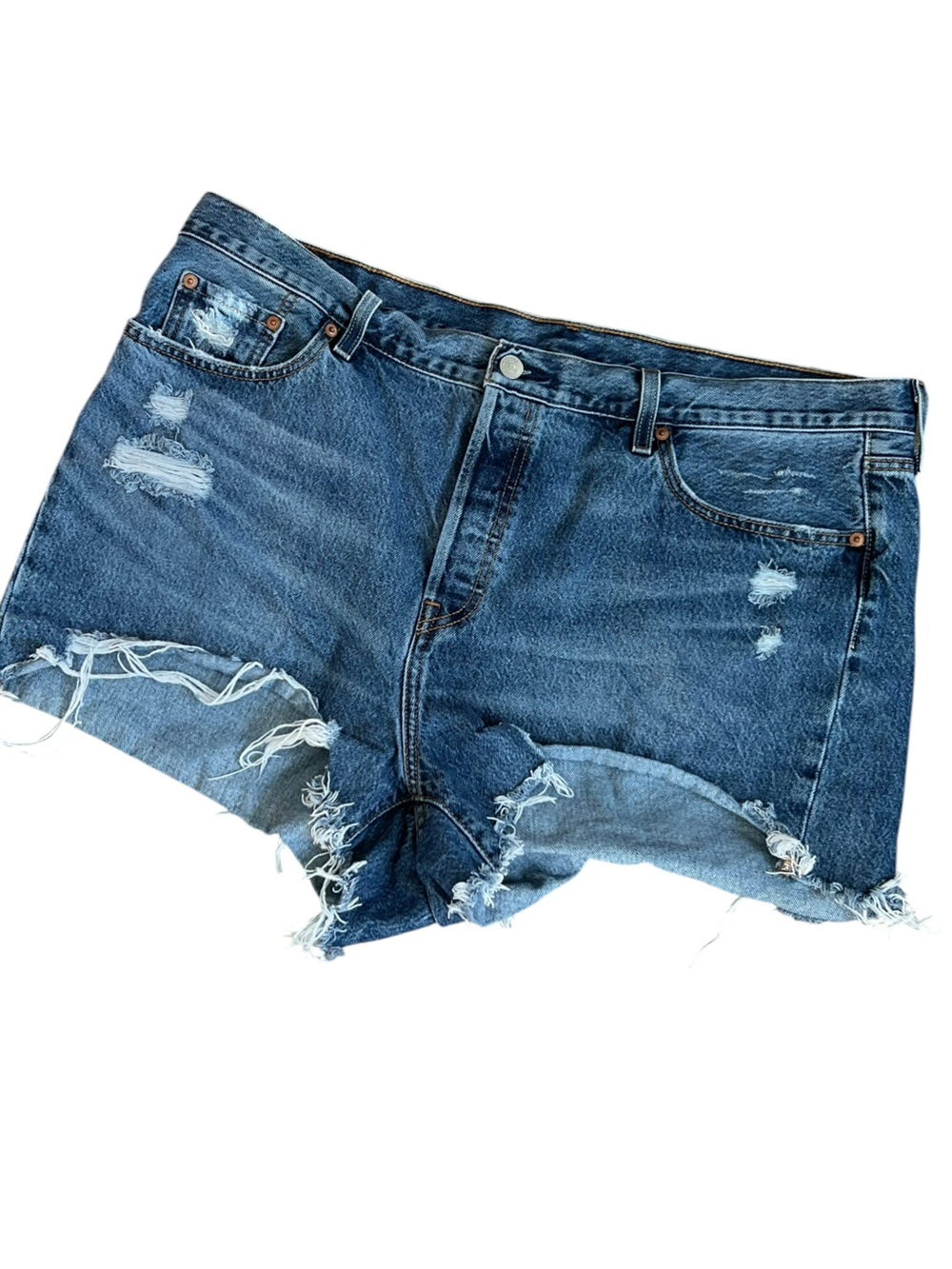 Levi’s 501 Button Fly High Rise Cutoff Distressed Raw Hem Denim Shorts 18W
